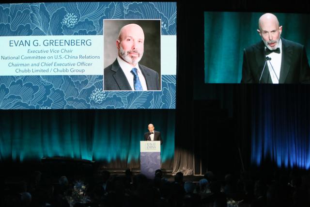 (251015) -- NEW YORK, Oct. 15, 2025 (Xinhua) -- Evan G. Greenberg, executive vice chair of the National Committee on U.S.-China Relations (NCUSCR), speaks at the annual Gala Dinner of the NCUSCR in New York, the United States, on Oct. 14, 2025. Speakers at the annual gala of the National Committee on U.S.-China Relations on Tuesday called for continued dialogue, practical engagement and increased collaboration between Washington and Beijing to stabilize the world's most important bilateral relationship. (Xinhua/Zhang Fengguo)