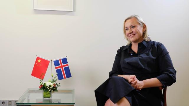 (251016) -- BEIJING, Oct. 16, 2025 (Xinhua) -- This photo taken on Oct. 14, 2025 shows Thorbjorg Sigridur Gunnlaugsdottir, Icelandic Minister of Justice, at the Embassy of Iceland in China in Beijing, capital of China. TO GO WITH "Interview: Global Leaders' Meeting on Women keeps discussion of gender equality strong, says Icelandic Minister of Justice" (Xinhua/Liu Yang)