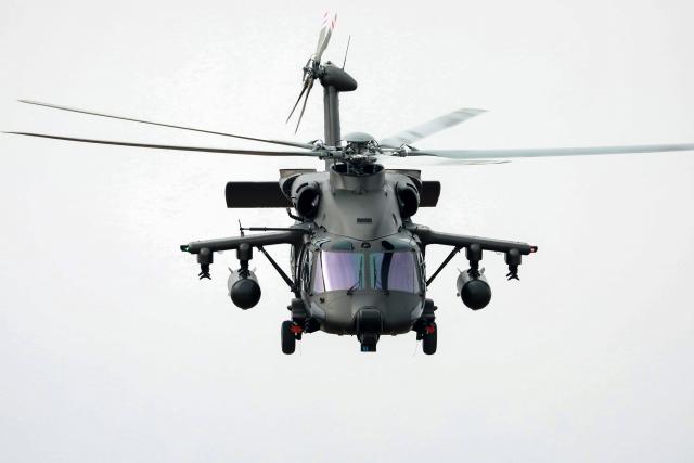 (251016) -- TIANJIN, Oct. 16, 2025 (Xinhua) -- A helicopter of Fenglei aerobatic team of the Chinese People's Liberation Army (PLA) performs during the opening ceremony of the 7th China Helicopter Exposition in north China's Tianjin Municipality, Oct. 16, 2025. Spanning an exhibition area of approximately 160,000 square meters, the exposition kicked off here on Thursday and will last until Oct. 19. (Xinhua/Liu Fang)