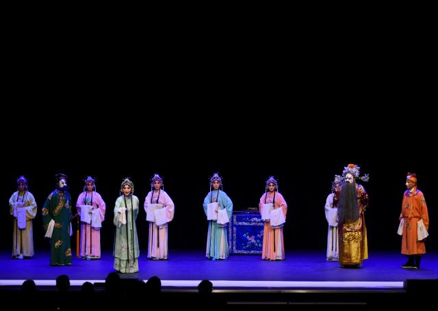 (251016) -- EISENSTADT, Oct. 16, 2025 (Xinhua) -- Actors perform in a Qinqiang opera in Eisenstadt, Austria, Oct. 16, 2025. As a part of the ongoing 2025 Chinese opera season, a Qinqiang Opera performance, a genre of traditional Chinese folk opera popular in northwest China, was put on in Eisenstadt, Austria on Thursday. (Xinhua/He Canling)