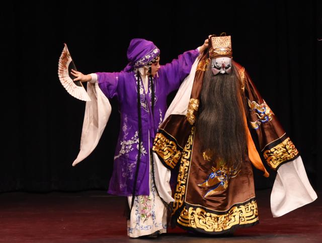 (251016) -- EISENSTADT, Oct. 16, 2025 (Xinhua) -- Actors perform in a Qinqiang opera in Eisenstadt, Austria, Oct. 16, 2025. As a part of the ongoing 2025 Chinese opera season, a Qinqiang Opera performance, a genre of traditional Chinese folk opera popular in northwest China, was put on in Eisenstadt, Austria on Thursday. (Xinhua/He Canling)