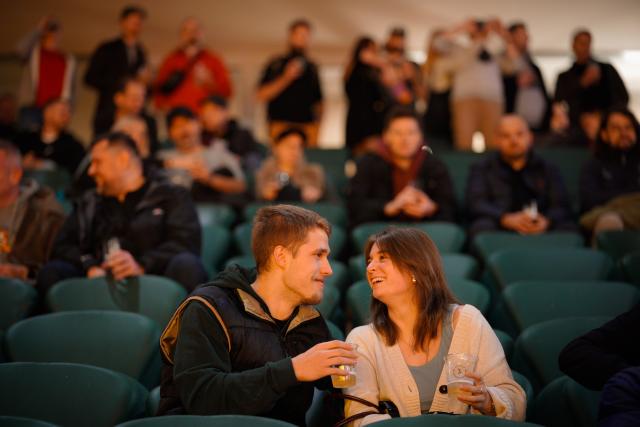 (251016) -- WARSAW, Oct. 16, 2025 (Xinhua) -- People enjoy beer at the 20th Warsaw Beer Festival in Warsaw, Poland, on Oct. 16, 2025. (Photo by Jaap Arriens/Xinhua)