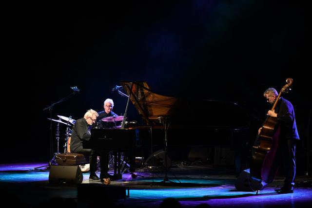 (251017) -- SKOPJE, Oct. 17, 2025 (Xinhua) -- Andrzej Jagodzinski Trio performs at the opening of the 44th Skopje Jazz Festival, in Skopje, North Macedonia, Oct. 16, 2025. (Photo by Tomislav Georgiev/Xinhua)