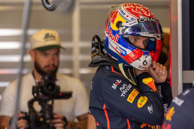 (251018) -- AUSTIN, Oct. 18, 2025 (Xinhua) -- Red Bull's Dutch driver Max Verstappen reacts during the Qualifying for the Sprint race of the Formula One United States Grand Prix, in Austin, Texas, the United States, Oct. 17, 2025. (Photo by Song Haiyuan/Xinhua)