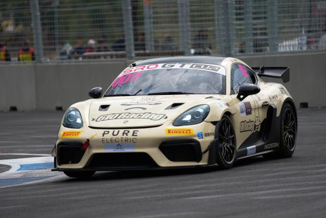 (251018) -- BEIJING, Oct. 18, 2025 (Xinhua) -- 610 Racing's Chinese driver Xie Wenjun competes during the pre-qualifying session of SRO GT Cup at the Beijing Street Circuit in Beijing Economic-Technological Development Area (E-Town) of Beijing, China, Oct. 18, 2025. (Xinhua/Zheng Huansong)