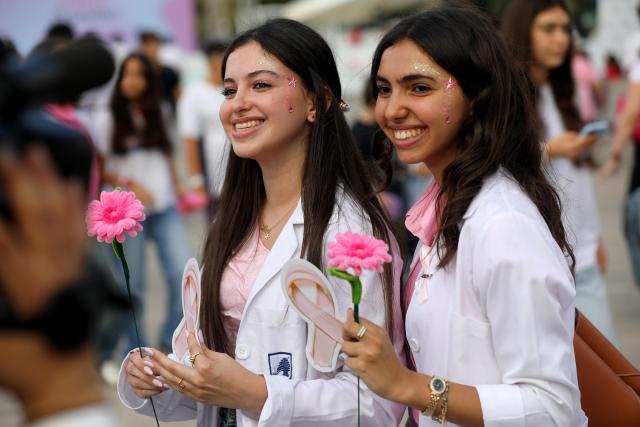 (251018) -- BEIJING, Oct. 18, 2025 (Xinhua) -- People attend an event marking World Breast Cancer Awareness Month in Beirut, Lebanon, on Oct. 18, 2025.
  October is regarded as Breast Cancer Awareness Month globally. (Xinhua/Bilal Jawich)