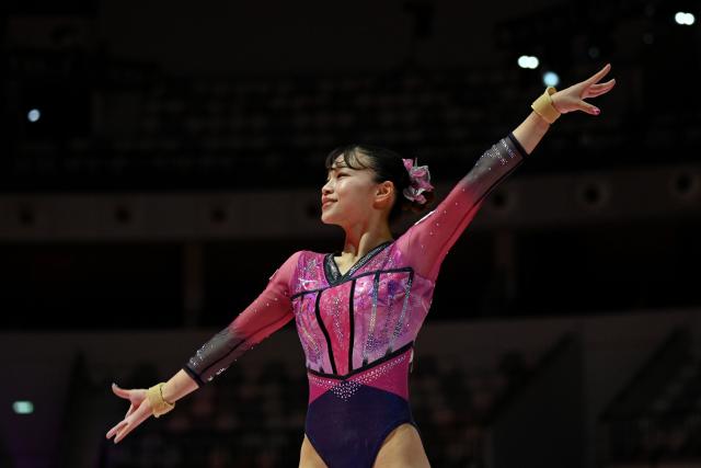 (251021) -- JAKARTA, Oct. 21, 2025 (Xinhua) -- Sugihara Aiko of Japan gestures after the Women's Vault Qualification at the 53rd FIG Artistic Gymnastics World Championships in Jakarta, Indonesia, on Oct. 20, 2025. (Xinhua/Agung Kuncahya B.)