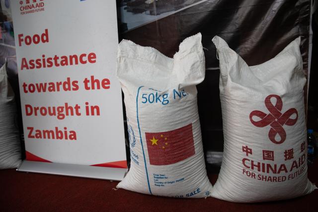 (251022) -- LUSAKA, Oct. 22, 2025 (Xinhua) -- Bags filled with maize are pictured at the launch ceremony of the Zambia Food Aid Project in Lusaka, Zambia, Oct. 20, 2025. The launch ceremony of the Zambia Food Aid Project, funded by China through the Global Development and South-South Cooperation Fund in partnership with the United Nations World Food Program (WFP), was held in Lusaka, Zambia's capital, on Monday.
TO GO WITH "China donates 3.5 mln USD for food relief program in Zambia" (Xinhua/Peng Lijun)