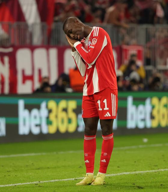 (251023) -- MUNICH, Oct. 23, 2025 (Xinhua) -- Nicolas Jackson of Bayern Munich celebrates scoring during the UEFA Champions League football match between Bayern Munich and Club Brugge in Munich, Germany, Oct. 22, 2025. (Photo by Philippe Ruiz/Xinhua)