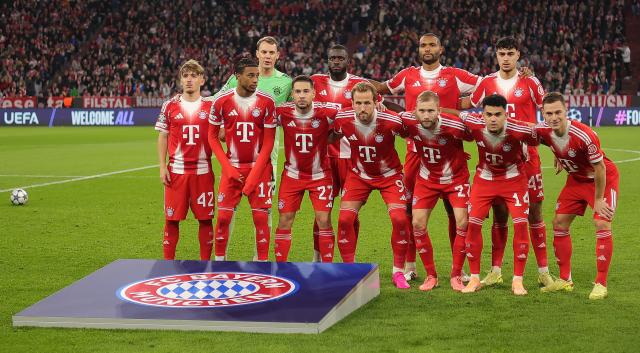 (251023) -- MUNICH, Oct. 23, 2025 (Xinhua) -- Players of Bayern Munich pose for a group photo before during the UEFA Champions League football match between Bayern Munich and Club Brugge in Munich, Germany, Oct. 22, 2025. (Photo by Philippe Ruiz/Xinhua)