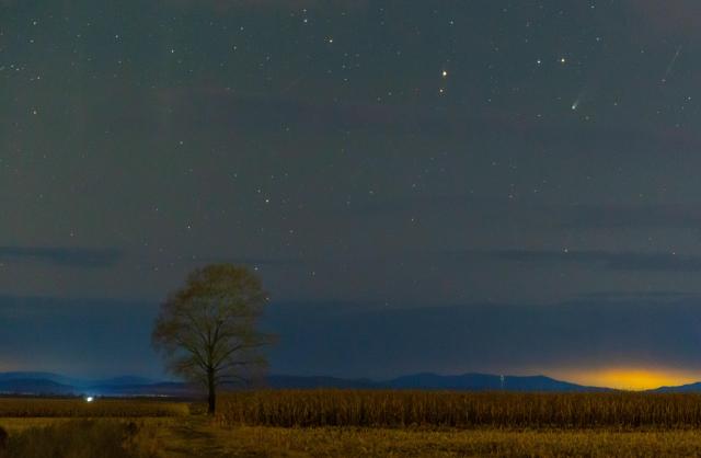 (251023) -- HARBIN, Oct. 23, 2025 (Xinhua) -- This photo taken on Oct. 21, 2025 shows the comet C/2025 A6 (Lemmon) in the sky over Tangyuan County, northeast China's Heilongjiang Province. (Photo by Zhu Zongqiang/Xinhua)