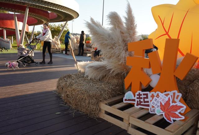 (251026) -- BEIJING, Oct. 26, 2025 (Xinhua) -- People enjoy themselves at a market by the Yongding River in Shijingshan District of Beijing, capital of China, Oct. 26, 2025. (Xinhua/Zhang Chenlin)