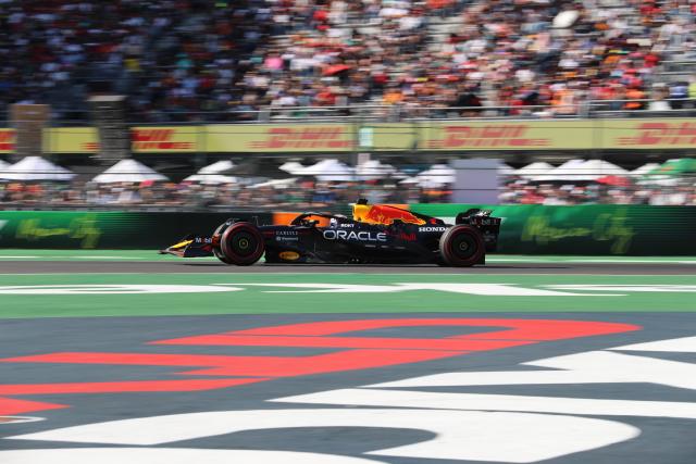 (251027) -- MEXICO CITY, Oct. 27, 2025 (Xinhua) -- Red Bull's Dutch driver Max Verstappen competes during the Formula One Mexico Grand Prix at the Hermanos Rodriguez Circuit in Mexico City, Mexico, Oct. 26, 2025. (Xinhua/Li Mengxin)