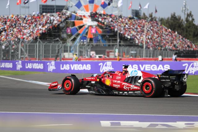 (251027) -- MEXICO CITY, Oct. 27, 2025 (Xinhua) -- Ferrari's Monegasque driver Charles Leclerc competes during the Formula One Mexico Grand Prix at the Hermanos Rodriguez Circuit in Mexico City, Mexico, Oct. 26, 2025. (Xinhua/Li Mengxin)