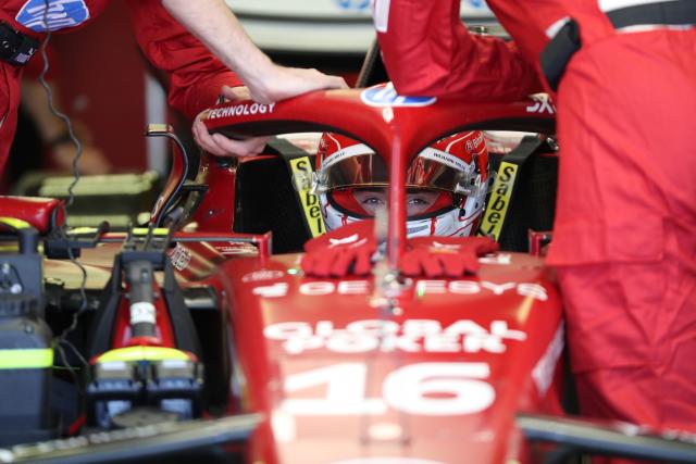 (251027) -- MEXICO CITY, Oct. 27, 2025 (Xinhua) -- Ferrari's Monegasque driver Charles Leclerc prepares before the Formula One Mexico Grand Prix at the Hermanos Rodriguez Circuit in Mexico City, Mexico, Oct. 26, 2025. (Xinhua/Li Mengxin)