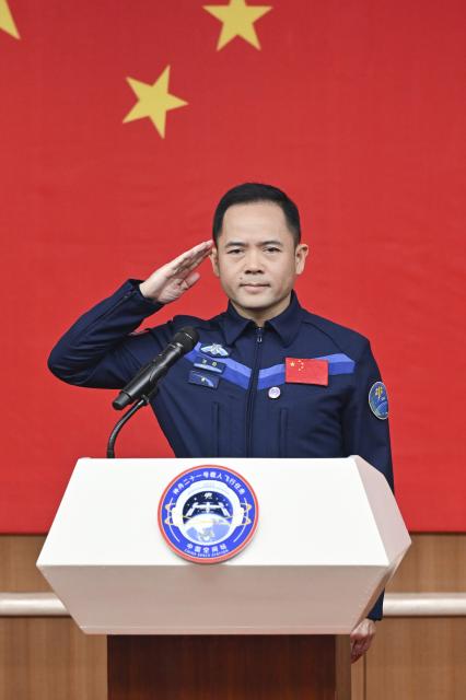 (251030) -- JIUQUAN, Oct. 30, 2025 (Xinhua) -- Chinese astronaut Zhang Lu for the upcoming Shenzhou-21 spaceflight mission meets the press in Jiuquan Satellite Launch Center in northwest China on Oct. 30, 2025. Chinese astronauts Zhang Lu, Wu Fei and Zhang Hongzhang for the upcoming Shenzhou-21 spaceflight mission, met the press on Thursday. (Xinhua/Li Zhipeng)