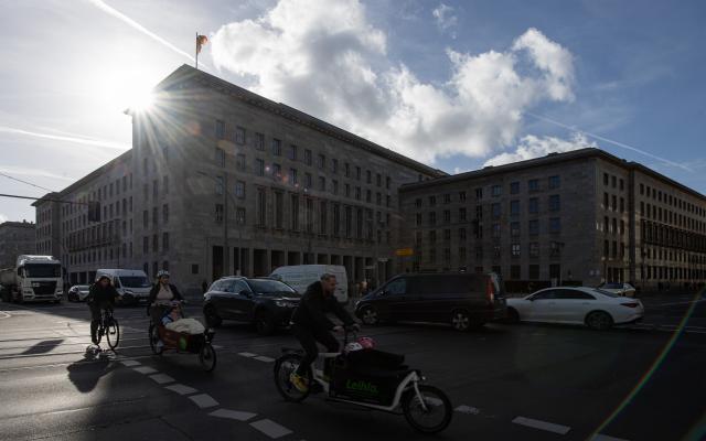 (251031) -- BERLIN, Oct. 31, 2025 (Xinhua) -- The Federal Ministry of Finance building is pictured in Berlin, Germany, Oct. 29, 2025. Germany's gross domestic product (GDP) was flat in Q3 compared to the previous three months, provisional data from the Federal Statistical Office (Destatis) showed. (Xinhua/Zhang Haofu)