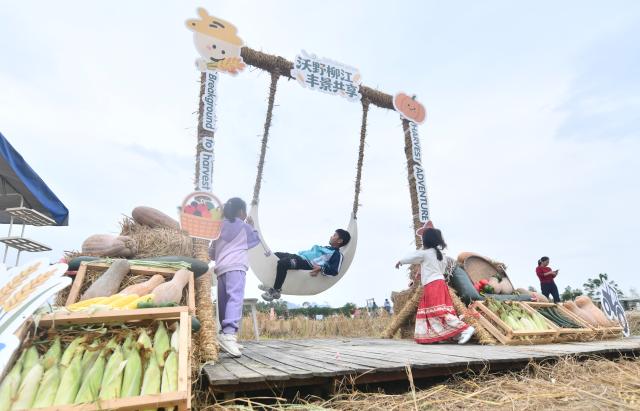 (251101) -- GUANGXI, Nov. 1, 2025 (Xinhua) -- Children play by a field in Silang Village of Liuzhou, south China's Guangxi Zhuang Autonomous Region, Nov. 1, 2025. (Photo by Zheng Changhao/Xinhua)