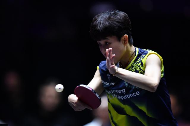 (251102) -- MONTPELLIER, Nov. 2, 2025 (Xinhua) -- Joo Cheonhui of South Korea hits a return during the women's singles semifinal against Wang Yidi of China at the WTT Champions Montpellier 2025 in Montpellier, France, on Nov. 2, 2025. (Xinhua/Lian Yi)