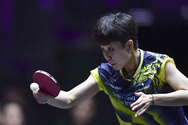 (251102) -- MONTPELLIER, Nov. 2, 2025 (Xinhua) -- Joo Cheonhui of South Korea hits a return during the women's singles semifinal against Wang Yidi of China at the WTT Champions Montpellier 2025 in Montpellier, France, on Nov. 2, 2025. (Xinhua/Lian Yi)