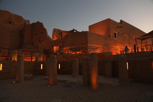 (251103) -- DIRIYAH, Nov. 3, 2025 (Xinhua) -- This photo taken on Oct. 29, 2025 shows the night view of Diriyah in Riyadh, Saudi Arabia. Located a short drive from Riyadh's city center, the Diriyah holds historical significance as the birthplace of the Kingdom of Saudi Arabia, dating back to 1727. (Xinhua/Sha Dati)