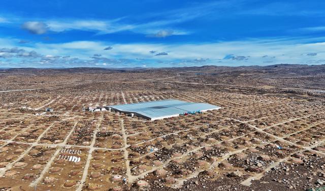 (251106) -- DAOCHENG, Nov. 6, 2025 (Xinhua) -- An aerial drone photo taken on Oct. 28, 2025 shows a view of the Large High Altitude Air Shower Observatory (LHAASO) in Daocheng County, Ganzi Tibetan Autonomous Prefecture, southwest China's Sichuan Province. LHAASO, located at an altitude of 4,410 meters on Mount Haizi in Daocheng County, began regular operations in July 2021. It has since been recognized as a leading international facility with the world's highest sensitivity and accuracy for gamma-ray and cosmic-ray detection. (Xinhua/Liu Kun)