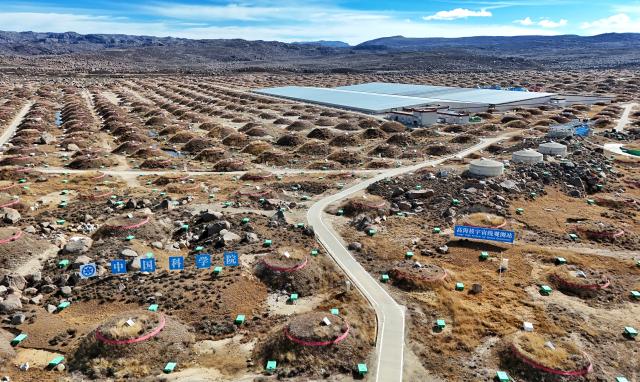 (251106) -- DAOCHENG, Nov. 6, 2025 (Xinhua) -- An aerial drone photo taken on Oct. 28, 2025 shows a view of the Large High Altitude Air Shower Observatory (LHAASO) in Daocheng County, Ganzi Tibetan Autonomous Prefecture, southwest China's Sichuan Province. LHAASO, located at an altitude of 4,410 meters on Mount Haizi in Daocheng County, began regular operations in July 2021. It has since been recognized as a leading international facility with the world's highest sensitivity and accuracy for gamma-ray and cosmic-ray detection. (Xinhua/Liu Kun)