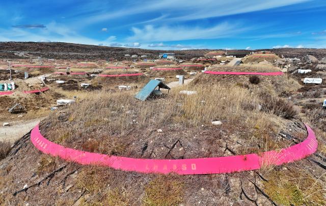 (251106) -- DAOCHENG, Nov. 6, 2025 (Xinhua) -- A drone photo taken on Oct. 28, 2025 shows a view of the Large High Altitude Air Shower Observatory (LHAASO) in Daocheng County, Ganzi Tibetan Autonomous Prefecture, southwest China's Sichuan Province. LHAASO, located at an altitude of 4,410 meters on Mount Haizi in Daocheng County, began regular operations in July 2021. It has since been recognized as a leading international facility with the world's highest sensitivity and accuracy for gamma-ray and cosmic-ray detection. (Xinhua/Liu Kun)