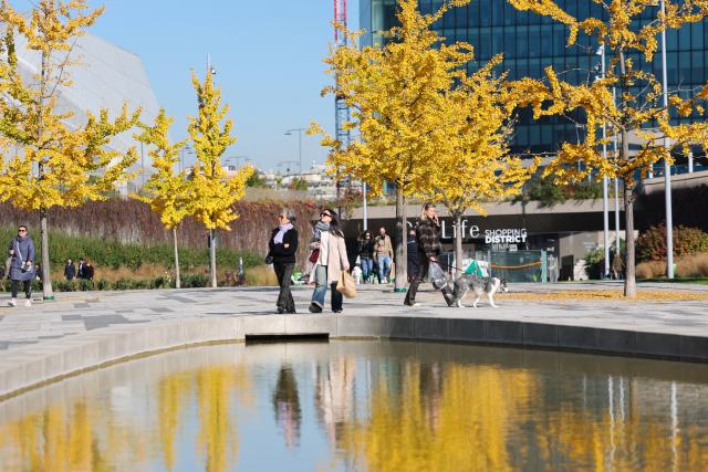 (251106) -- MILAN, Nov. 6, 2025 (Xinhua) -- People walk in the urban district in Milan, Italy, Nov. 5, 2025. (Xinhua/Li Jing)