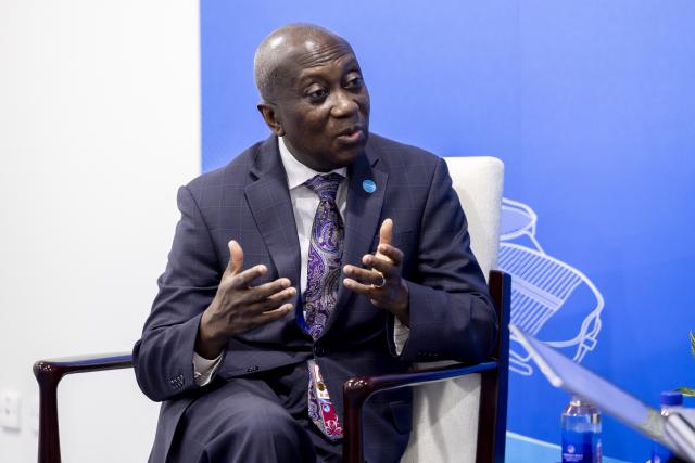 (251107) -- SHANGHAI, Nov. 7, 2025 (Xinhua) -- George Laryea-Adjei, director of programme group of the United Nations Children's Fund (UNICEF), speaks in an interview with Xinhua in east China's Shanghai, Nov. 6, 2025. TO GO WITH "(CIIE) Interview: UNICEF representative hails China's role in advancing innovation for youth" (Xinhua/Wang Xiang)