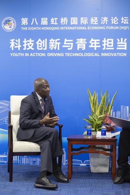 (251107) -- SHANGHAI, Nov. 7, 2025 (Xinhua) -- George Laryea-Adjei, director of programme group of the United Nations Children's Fund (UNICEF), speaks in an interview with Xinhua in east China's Shanghai, Nov. 6, 2025. TO GO WITH "(CIIE) Interview: UNICEF representative hails China's role in advancing innovation for youth" (Xinhua/Wang Xiang)
