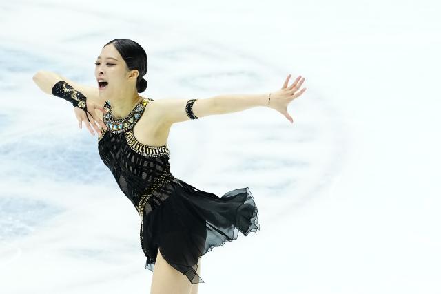 (251107) -- OSAKA, Nov. 7, 2025 (Xinhua) -- You Young of South Korea performs during the women's short program at ISU Grand Prix of Figure Skating NHK Trophy 2025 in Osaka, Japan, Nov. 7, 2025. (Xinhua/Jia Haocheng)
