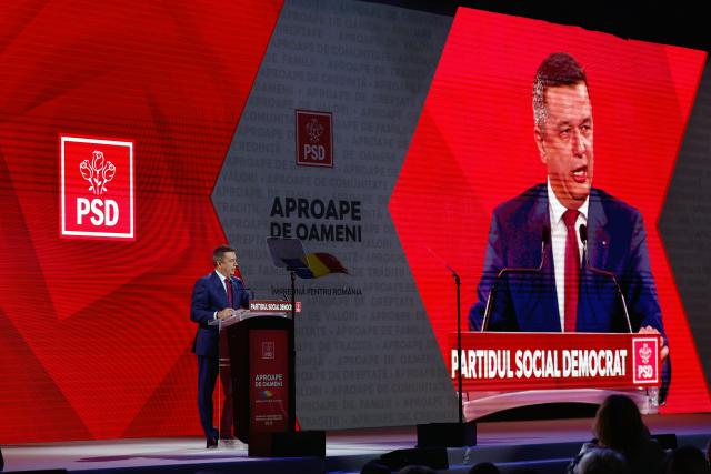 (251108) -- BUCHAREST, Nov. 8, 2025 (Xinhua) -- Sorin Grindeanu addresses members of Romania's ruling Social Democratic Party (PSD) during the party's extraordinary congress in Bucharest, Romania, Nov. 7, 2025. Sorin Grindeanu was elected president of Romania's ruling Social Democratic Party (PSD) on Friday during the party's extraordinary congress in Bucharest.
  Grindeanu, the sole candidate, received 2,787 votes in favor, with eight abstentions, formalizing his position after serving as interim leader following Marcel Ciolacu's resignation in May. (Photo by Cristian Cristel/Xinhua)