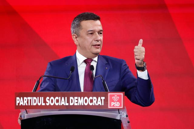 (251108) -- BUCHAREST, Nov. 8, 2025 (Xinhua) -- Sorin Grindeanu addresses members of Romania's ruling Social Democratic Party (PSD) during the party's extraordinary congress in Bucharest, Romania, Nov. 7, 2025. Sorin Grindeanu was elected president of Romania's ruling Social Democratic Party (PSD) on Friday during the party's extraordinary congress in Bucharest.
  Grindeanu, the sole candidate, received 2,787 votes in favor, with eight abstentions, formalizing his position after serving as interim leader following Marcel Ciolacu's resignation in May. (Photo by Cristian Cristel/Xinhua)