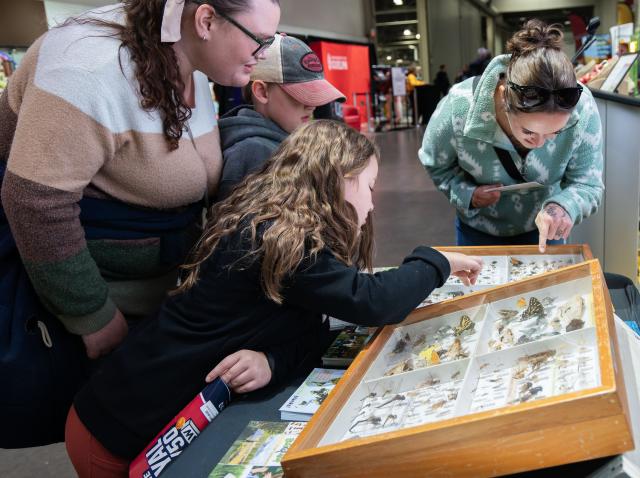 (251108) -- TORONTO, Nov. 8, 2025 (Xinhua) -- People view insect specimens at the 2025 Royal Agricultural Winter Fair in Toronto, Canada, on Nov. 7, 2025. This annual event kicked off here on Friday and will last until Nov. 16 this year, with displays of fruits and vegetables, poultry and livestock, as well as educational activities. (Photo by Zou Zheng/Xinhua)