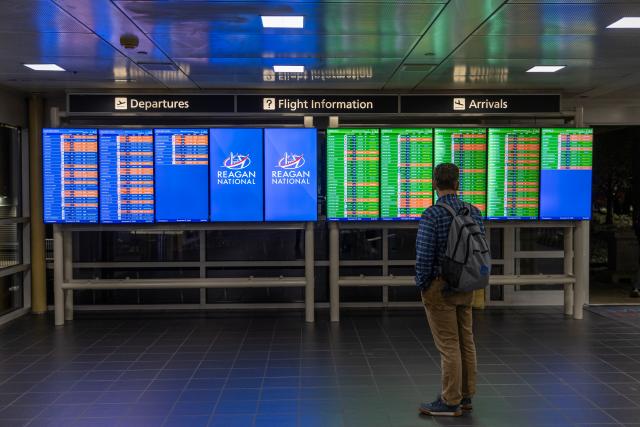 (251108) -- ARLINGTON, Nov. 8, 2025 (Xinhua) -- A man checks flight information at Ronald Reagan Washington National Airport in Arlington, Virginia, the United States, Nov. 7, 2025. Over 1,000 U.S. flights were canceled on Friday as a reduction in air traffic took effect amid an air traffic controller staffing shortage during the longest federal government shutdown in U.S. history.
  U.S. flight-tracking website FlightAware showed that as of 5 p.m. Friday, 4,309 flights had been delayed and 1,002 canceled.
  Transportation Secretary Sean Duffy said Friday that flight reductions could go as high as 20 percent if the government shutdown drags on. (Xinhua/Hu Yousong)