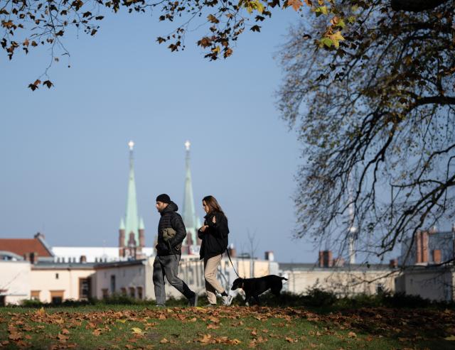 (251109) -- BERLIN, Nov. 9, 2025 (Xinhua) -- People walk at Viktoria Park in Berlin, Germany, Nov. 7, 2025. (Xinhua/Zhang Haofu)