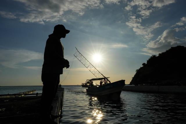 (251109) -- SANTA MARTA, Nov. 9, 2025 (Xinhua) -- A man watches a boat entering a port in Santa Marta, Colombia, Nov. 8, 2025.
  The Colombian city of Santa Marta hosts the 4th CELAC (the Community of Latin American and Caribbean States)-EU (European Union) Summit from Nov. 9 to 10. (Photo by Andres Moreno/Xinhua)