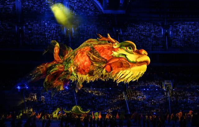 (251109) -- GUANGZHOU, Nov. 9, 2025 (Xinhua) -- Photo taken on Nov. 9, 2025 shows a scene of the opening ceremony of China's 15th National Games in Guangzhou, south China's Guangdong Province. (Xinhua/Deng Hua)