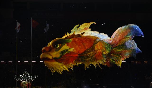 (251109) -- GUANGZHOU, Nov. 9, 2025 (Xinhua) -- Photo taken on Nov. 9, 2025 shows a scene of the opening ceremony of China's 15th National Games in Guangzhou, south China's Guangdong Province. (Xinhua/Huang Wei)