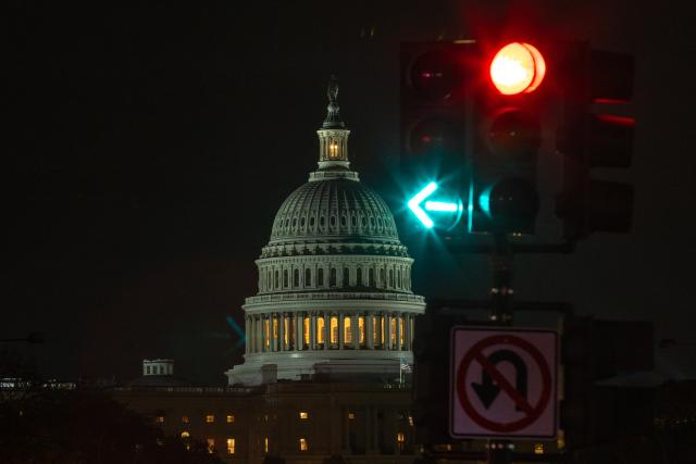 (251110) -- WASHINGTON, Nov. 10, 2025 (Xinhua) -- This photo taken on Nov. 9, 2025 shows the U.S. Capitol in Washington, D.C., the United States. The U.S. Senate on Sunday night advanced a bipartisan spending package in a bid to end the longest government shutdown, which has entered its 40th day and caused a series of escalating disruptions. (Xinhua/Hu Yousong)