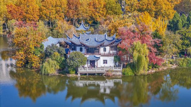 (251110) -- BEIJING, Nov. 10, 2025 (Xinhua) -- A drone photo shows a view of Yunlong Park in Xuzhou, east China's Jiangsu Province, Nov. 10, 2025. (Photo by Bai Xue/Xinhua)