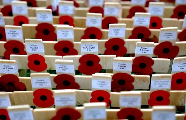 (251110) -- LONDON, Nov. 10, 2025 (Xinhua) -- Poppy petals and crosses are seen at the Field of Remembrance on the occasion of Remembrance Day at Westminster Abbey in London, Britain, Nov. 10, 2025. Remembrance Day is observed to remember the sacrifices made by soldiers during the WWI, which ended on Nov. 11, 1918. (Xinhua/Li Ying)