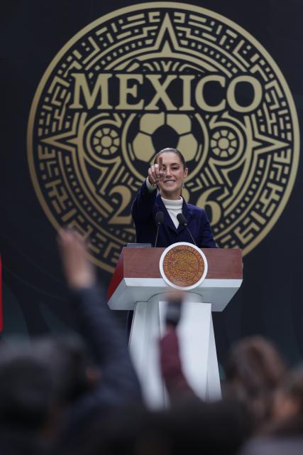 (251111) -- MEXICO CITY, Nov. 11, 2025 (Xinhua) -- Mexican President Claudia Sheinbaum reacts during the presentation of the FIFA World Cup 2026 organization plan in Mexico City, capital of Mexico, on Nov. 10, 2025. (Xinhua/Francisco Canedo)