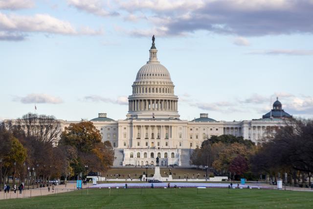 (251111) -- WASHINGTON, Nov. 11, 2025 (Xinhua) -- This photo taken on Nov. 10, 2025 shows the U.S. Capitol in Washington, D.C., the United States. The U.S. Senate on Monday night passed a bipartisan spending package in a bid to end the longest government shutdown, which has entered its 41st day and has brought mounting consequences for Americans. (Xinhua/Hu Yousong)
