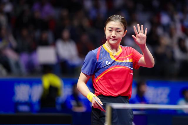 (251111) -- MACAO, Nov. 11, 2025 (Xinhua) -- Chen Meng reacts during the table tennis women's singles round of 32 match between Chen Meng of Shandong and Sun Mingyang of Shanghai at China's 15th National Games in Macao, south China, Nov. 11, 2025. (Xinhua/Liu Xu)