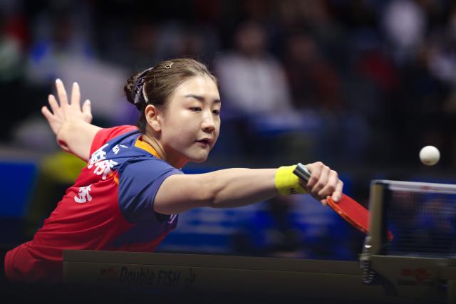 (251111) -- MACAO, Nov. 11, 2025 (Xinhua) -- Chen Meng returns a ball during the table tennis women's singles round of 32 match between Chen Meng of Shandong and Sun Mingyang of Shanghai at China's 15th National Games in Macao, south China, Nov. 11, 2025. (Xinhua/Liu Xu)