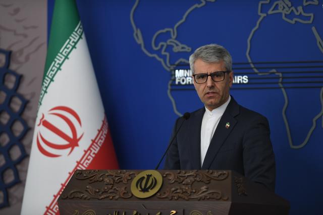 (251111) -- TEHRAN, Nov. 11, 2025 (Xinhua) -- Iran's Foreign Ministry Spokesman Esmaeil Baghaei attends a press conference in Tehran, Iran, Nov 10, 2025. Esmaeil Baghaei on Monday rejected NATO Secretary General Mark Rutte's recent comments that accused Iran and Russia of collaborating with each other to undermine international rules. (Xinhua/Shadati)