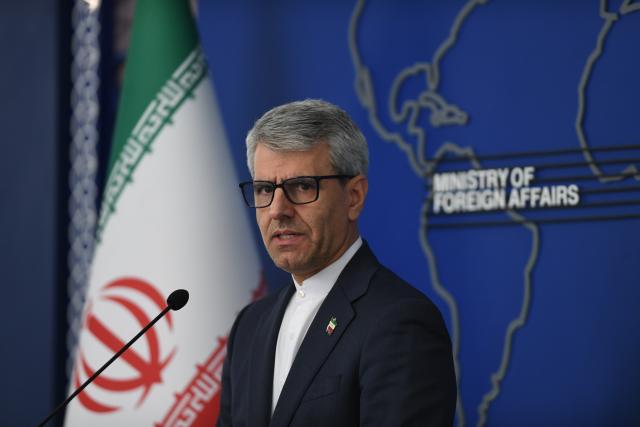 (251111) -- TEHRAN, Nov. 11, 2025 (Xinhua) -- Iran's Foreign Ministry Spokesman Esmaeil Baghaei attends a press conference in Tehran, Iran, Nov 10, 2025. Esmaeil Baghaei on Monday rejected NATO Secretary General Mark Rutte's recent comments that accused Iran and Russia of collaborating with each other to undermine international rules. (Xinhua/Shadati)