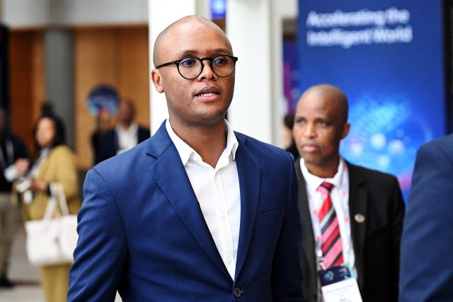 (251111) -- CAPE TOWN, Nov. 11, 2025 (Xinhua) -- South Africa's Minister of Communications and Digital Technologies Solly Malatsi attends the Africa Tech Festival 2025 in Cape Town, South Africa, Nov. 11, 2025. The Africa Tech Festival kicked off on Tuesday in Cape Town, the legislative capital of South Africa, gathering innovators, policymakers, and investors to explore how technology can drive a more inclusive digital future for Africa. (Photo by Shakirah Thebus/Xinhua)